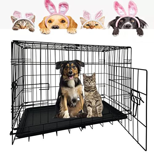 20 * 12.9 * 16 Inches Large Dog Cage Puppy Training Crate, Folding Cat Cage with Removable Non-chew Plastic Base Tray/Transport Carry Cage For Home Travel Outdoor Indoor, for Puppy Training