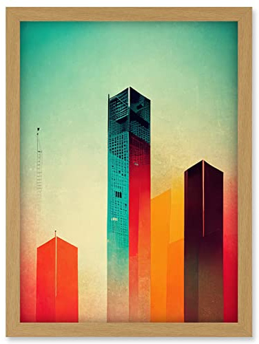 Tower Block Skyscrapers Minimalist Skyline Graphic Design Artwork Framed Wall Art Print A4