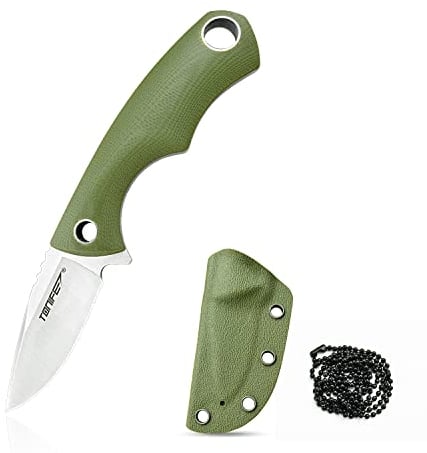 TONIFE Squirrel Cuchillo de Cuello Full Tang Hoja Fija 4,3cm Total 11,9cm con Funda Kydex y Cadena de Bolas para Pesca, Camping y Supervivencia (Verde)