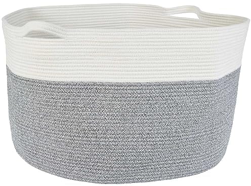 Faltbarer Wäschekorb Wäschesack rund 120L D61xH40cm Wäschetonne Korb extra groß geflochten aus Baumwolle Wäschesammler Aufbewahrungskorb faltbar für Badezimmer oder Kinderzimmer Weiss - Grau