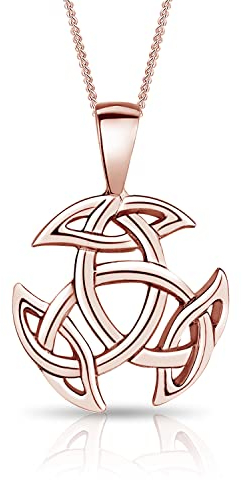 DTPsilver® 925 Sterling Silver Rose Gold Plated Necklace - Celtic Trinity Knot Pendant - With Curb Chain - Spring Ring Clasp - Width: 1.2 mm - Adjustable Length: 16 to 18 Inches