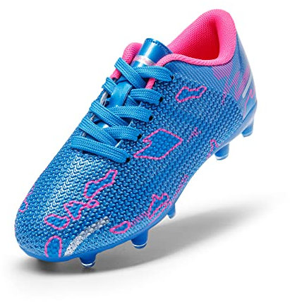DREAM PAIRS Kids Botas de Fútbol Sala Niños Zapatos de Fútbol Transpirables Unisex Zapatillas de Entrenamiento Deportivas para Exteriores,Size 31,Azul/Rosa Fuerte,SDSO2301K