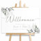 HEI Print Willkommensschild Hochzeit Greenery mit Datum und Namen, personalisierte Hochzeitsdeko, Willkommen Schild, Grün, Leinwand, 60x40