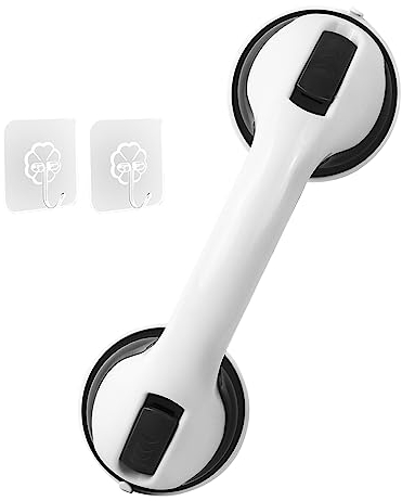 10 inch Haltegriffe mit Saugnapf für Senioren, Happybase 1 Stück Duschgriff, Haltegriffe für Dusche Ohne Bohren,Badewannengriff für Senioren Bad (Black)