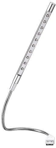 PATIKIL Keyboard Light Laptop Lamp USB LED Lights, 10 Lamp Beads LED Light Flexible Stick Long Geeseneck Lamp, Silver Tone