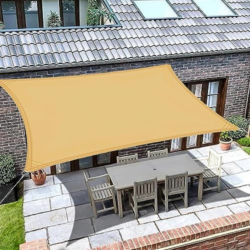 Sonnensegel Wasserdicht Rechteckig 6 x 7 m PES Polyester UV-Schutz Windschutz Pflanze Sonnenschutz Sonnenschutznetz mit Ösen und Befestigungsseile für Balkon Garten Terrasse, Creme Farben