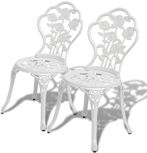Homgoday Bistrostühle 2 STK. Bistrostuhl Gartenstuhl Balkonstühle Balkonstuhl Terrassenstuhl Gartenmöbel Balkon Set Esszimmerstuhl Stühle Aluminiumguss Weiß