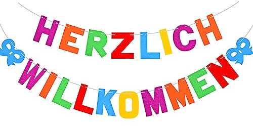 Herzlich Willkommen Banner - Filzbanner Girlande Schild für Partydekoration, um Familie, Freunde und Gäste zu Heißen