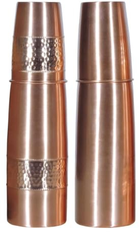 ANCIENTIMPEX Set of 2 Copper Water Bottles With Copper Tumblers For Ayurveda Health Benefits, 900 ml Capacity