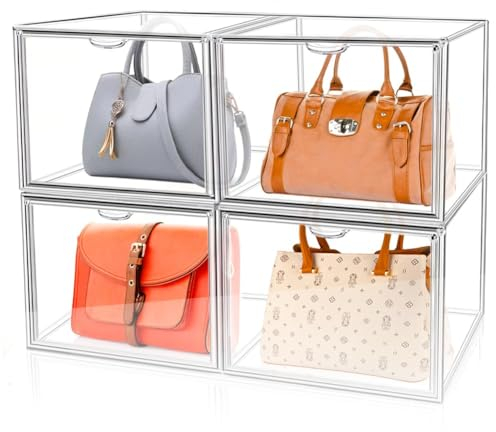 YFZYT 4 Stück Acryl Vitrine Schaukasten Transparent(36x22x28cm) - bag organizer - plexiglas box für Figuren, Sammlerstücke - modellauto vitrine, Sammelvitrine,handtaschen aufbewahrung