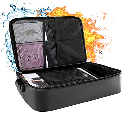 Fireproof Document Box, Large Capacity 3-Layer Fireproof Document File Bag with Lock, Waterproof Lockable Storage Box, Important Document Storage for Passports, Certificates, Legal Files and Valuables