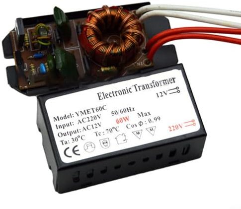 Transformador halógeno electrónico, transformador electrónico halógeno/xenón con salida, entrada de 220 V/transformador de salida de 12 VAC (60 W)
