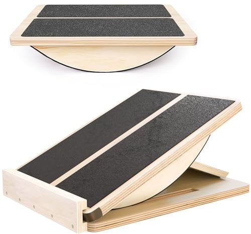 MUCITAGF Professionelles 2-in-1 Holz Schrägbrett & Balance Board Verstellbares Neigungsbrett und Wadendehner, Physiotherapieausrüstung, Stehpult, Wippbrett, Kerntraining, Anti-Rutsch-Roller