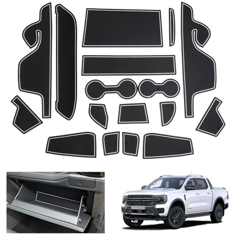 GAFAT Kompatibel mit Neu Ford Ranger T9 2023 2024 2025 (Elektronische Bremse) Antirutschmatten, Ranger Raptor Wildtrak Gummimatten Non-Slip, Mittelkonsole Türnaht, Ranger 2024 Zubehör (Weiß)