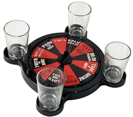 GeRRiT Roulette-Rad Schwarzes Roulette-Set mit 4 Weingläsern, sehr sanft drehende Drehscheibe, Trinkspiele, Roulette-Shots für Spieleabende Partyspiele