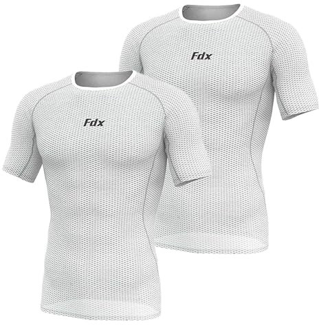 FDX Cool Mesh Base Layer Half Sleeve - Men’s Summer Cycling Mesh Top - Ultralight, Breathable, Anti-Odour Bicycle Skins Jersey - Under-Shirts for Running, Gym, Workout, (Pack of 2, White, S)