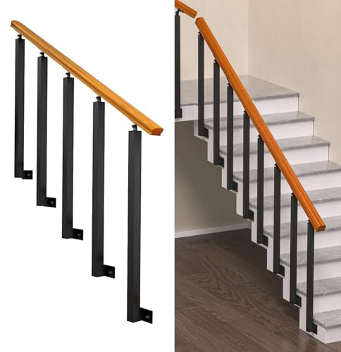 XCRFKGW Treppengeländerpfosten aus Vierkantrohr Seitlich Montierte Schmiedeeiserne Handlauf-Stützstange mit Holzgeländer für Garten, Terrasse, Treppen 270° Verstellbares Zaun (100x85CM)