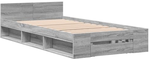 vidaXL Bettgestell mit Schublade Grau Sonoma 100x200 cm Holzwerkstoff