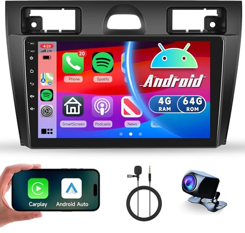 4G+64G Wireless Carplay Android 13 Autoradio 2 Din für Ford Fiesta Mk5 Mk VI 2002-2008 mit Android Auto Navi GPS WIFI 9 Zoll Autoradio mit Mirror Link Bluetooth FM/RDS/DAB/DVR/32 EQ/SWC Rückfahrkamera