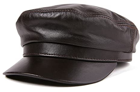 JOLIANE Mode Echtes Leder Hut Hi-GH Qu-Ality Flachkappe for Männer Frauen Armee Mili-Tary Hüte Herbst Winter Lederkappen - Schiebermützen(Brown,55-56cm)
