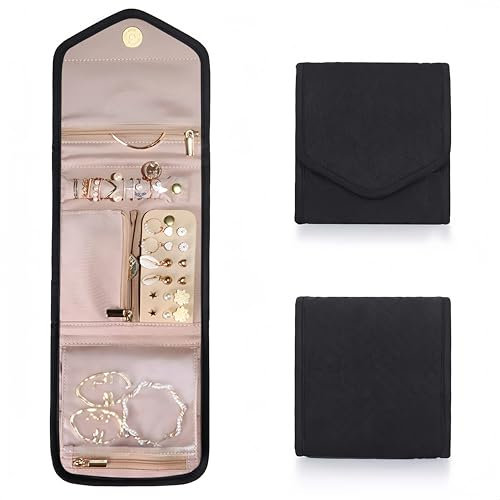 Aucuu Gioielli Rotolo, Rotolo per Gioielli Borsa, Organizer per Gioielli Pieghevole, Portagioie da Viaggio, Portagioie Organizzatore per Bracciali Orecchini Anelli Collane Gioielli
