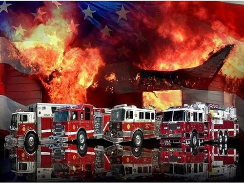 1000 Stück Rotes Feuerwehrauto Mit Amerikanischer Flagge Holzpuzzle Für Erwachsene Puzzle-Requisiten Pädagogische Geschenke Spielzeug Für Jugendliche Und Erwachsene