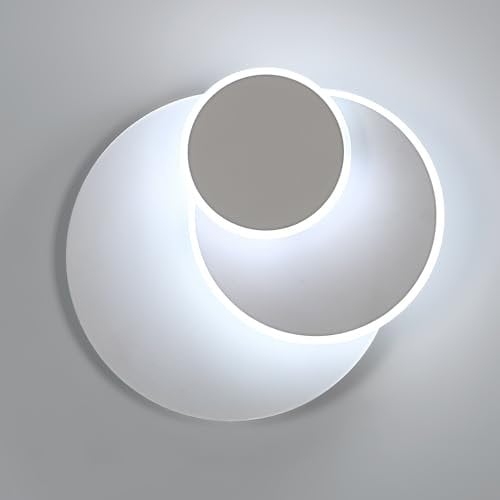 DELIPOP Wandleuchte LED Innen, 15W Moderne 350° Schwenkbar Wandlampe, Wandbeleuchtung Runde aus Aluminum für Schlafzimmer, Wohnzimmer, Flur, Treppen, Kaltweiß 6500K, Weiß