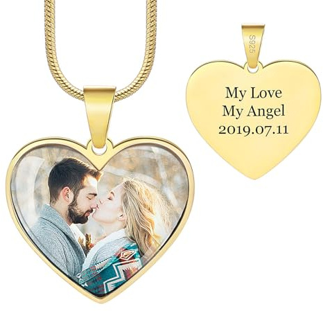 INBLUE Personalisierte Foto Gedenk Halskette für Frauen Gravur Foto/Text 925 Sterling Silber Halskette Rechteck/Herz Erinnerung Halsketten mit Bild Innen für Verlust Geliebten