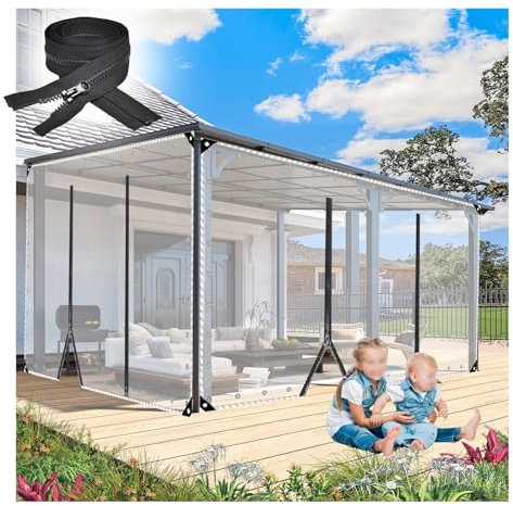Wasserdichter PVC Plane mit Reißverschluss,Gazebo Transparente Plane Seitenteile,pVC Regenschutz Abdeckplane,für Draussen, Gartenmöbel, Pavillon, Balkon Freien,Anpassbar(H2.9xW6m/H9.5xW19.6ft)