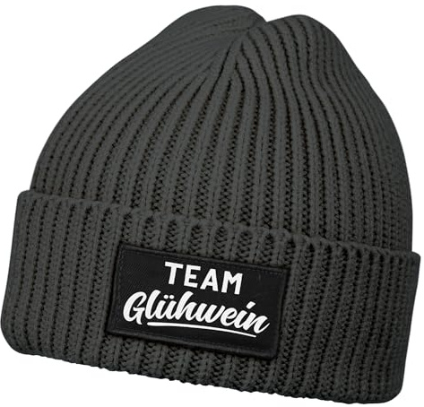 MoonWorks® Herren Beanie mit Patch Strickmütze mit Spruch Team Glühwein Aufdruck Lustig Mütze Männer