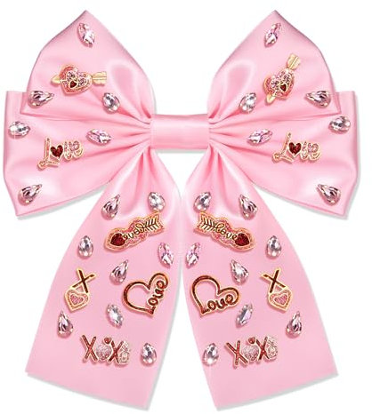 Xoxo Haarschleife zum Valentinstag, rosa Herzen, Herzen, Zopfband, Haarspange, Liebesurlaub, 14. Februar, Valentinstag, Krokodilklemme, Geschenk (rosa Schleife, B-Stil, mittel)