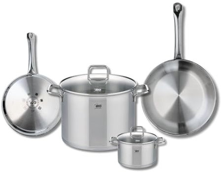 ELO 9502650 Kochgeschirr-Set, 4-teilig, 2 Bratpfannen 24 und 28 cm und 2 Kochtöpfe 14 und 26 cm Elo Profi, Citrin, Edelstahl, Induktion