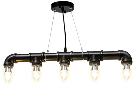 ACROSSPART Vintage Lampe, Retro Industrial Wasserrohr Hänge Lampe, Küchenlampe Hängend mit E27 Fassung, Esszimmer Pendelleuchte Deckenlampe