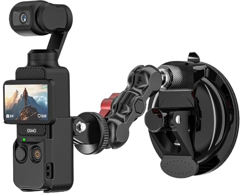 SUREWO Soporte de coche de 3 ventosas, soporte de cámara de succión con soporte de metal compatible con DJI Osmo Pocket 3, Go Pro, DJI Osmo Action 6/5 Pro/4/3 y más