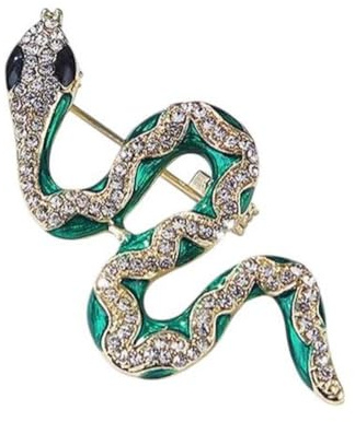 Brosche Schmuck Schlange grün Strass Kristall weiß Edelstahl, 4,5 x 2,5 cm, Edelstahl