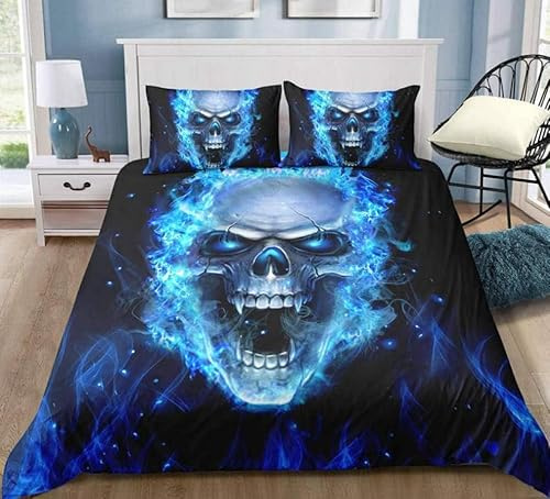 LMMSMGS Bettwäsche 135x200 Lila Totenkopf Bettwäsche-Sets– Weiches Mikrofaser-Set mit Bettbezug 135x200 + 1 Kissenbezüge 80x80 mit Reißverschluss Eckbinder für Mädchen Jungen
