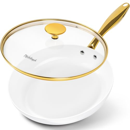 MICHELANGELO 26cm Ceramic Frying Pan with Lid, Non Stick Pan for Induction | Ceramic Coating For Food Release, Glass Lid, Low Oil Cooking And Easy Cleaning,Ideal For Family Meals And Generous Portions
