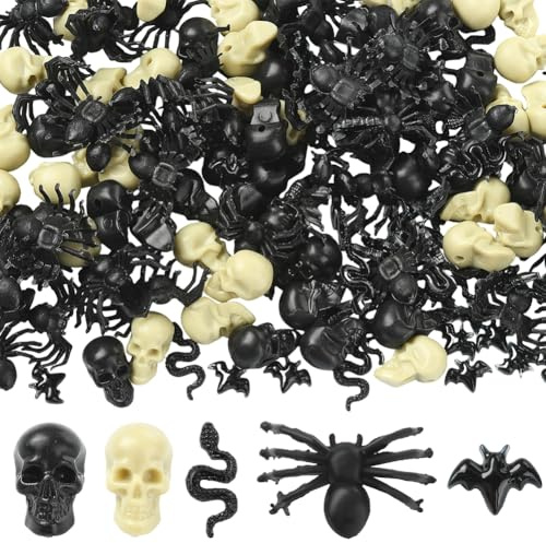 SOFPLATE 200 Stück 5 Stile Halloween Miniaturen Mini Halloween Figuren Feiertag Herbstfest Totenkopf Köpfe Fledermäuse Schlangen Insekten Heim Tischplatte Kunstharz Cabochons Für Heimwerker Basteln Pa