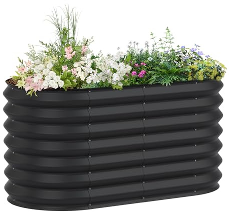 LZQ Hochbeet Metall,680L Pflanzkasten Hochbeete für Garten,Rostfreies Stahlblech Kräuterbeet, Verzinktes Gemüsebeet Pflanzenbeet zum Anbau von Gemüse, Blumen und Obst, 240x60x60 cm Oval,Schwarz L