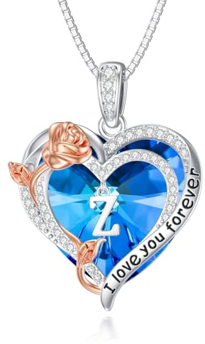 enjoylifecreative Rose Herz Initialen Halskette für Damen 925 Sterling Silber Anfangsbuchstabe Alphabet Kristall Halskette Brief Buchstabe Kette Initial Anhänger Schmuck Geschenke für Frauen Mädchen