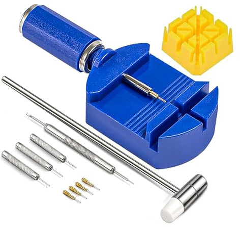 Outils de réparation de bracelet de montre, 12-in-1 Kit de retrait de maillons de montre Remplacement de Goupilles Marteau Goupilles de Poinçonnage pour Reparation Demontage Outil Bracelet bleu