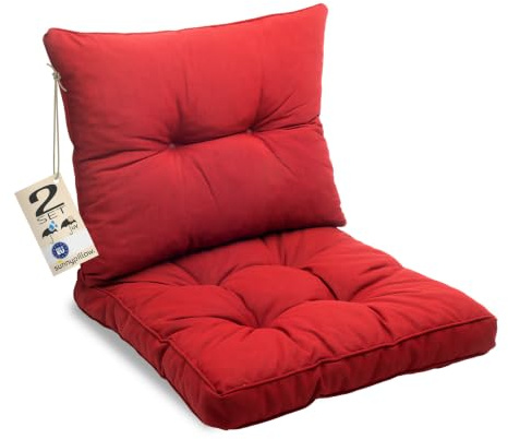 sunnypillow Polster für Gartenmöbel - 2er Set : Sitzkissen 50 x 50 cm + Rückenlehne 50 x 40 cm - Gartenpolster Outdoor, wasserdicht, UV-lichtecht - Polsterauflagen für Rattanmöbel - Kissen Rot