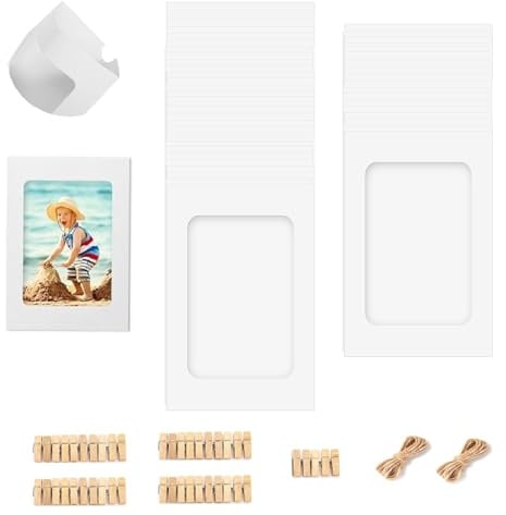 Febsow Lot de 45 guirlandes photo 10 x 15 cm - En papier - Avec pinces et laisse - Rideau photo, porte-carte postale, porte-photo, pour accrocher des photos - Pour décoration DIY, anniversaire