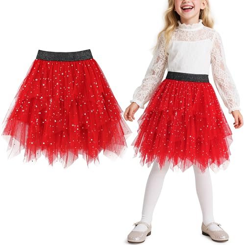 Keyck Filles Jupe Tulle Tutu Paillettes Dance Ballet Jupes 7-8 Ans, Rouge