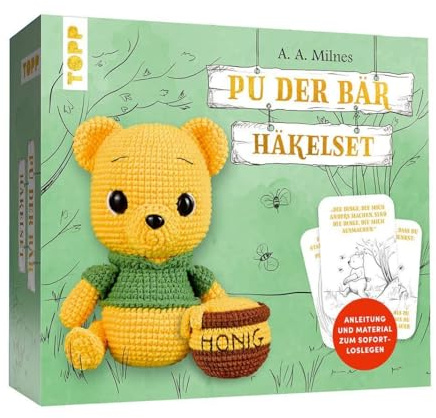 Pu der Bär Häkelset: Anleitung mit Fotos und Videos, Misch-Garn, Häkelnadel, Füllwatte, Karten mit Zitaten (Häkelsets - Figuren und Persönlichkeiten)