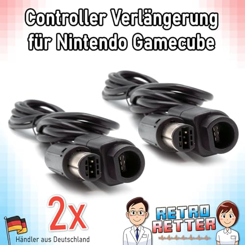 RetroRetter 2x Kabel Verlängerung je 1,8m für GameCube Controller - Verlängerungskabel GC GamePad Kabel