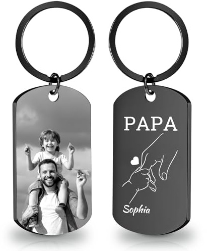YATEDIY Vatertagsgeschenk für Papa Personalisiert Schlüsselanhänger,Personalisierter Schlüsselanhänger mit Gravur Foto & Namen,Geschenke für Männer Papa Zum Geburtstag