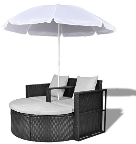 Festnight Sonneninsel LiegeinselPolyrattan Sonnenliege mit Sonnenschirm und Kissen