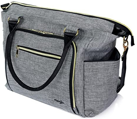 SMART Baby Diaper Bag with Portable Phone Charger, Changing Pad, Wet Dry Bag – Large Tote, Unisex, Best for Rechargeable Breast Pump and Travel