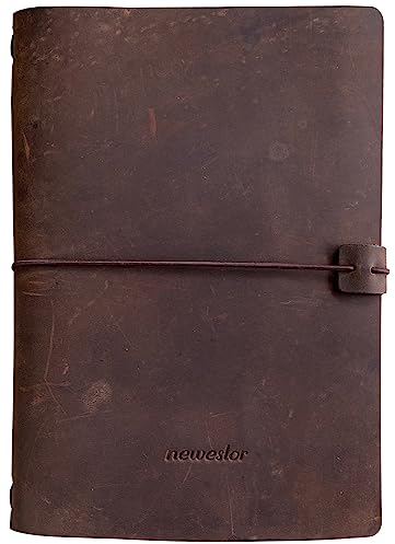 newestor A5 Travelers Notebook – nachfüllbares Leder-Reisetagebuch für Damen und Herren, 3 Notizbücher eingelegt 14 x 21 cm, 120 Blatt, braun